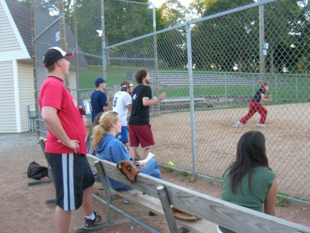 John T. Larimer cranks a home run during the annual Histroy Honor Society softball matchup at UW-Whitewater.